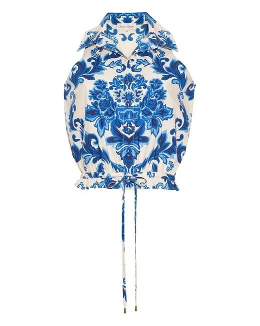 Cara Cara Blue Damask-Print Buttoned Top