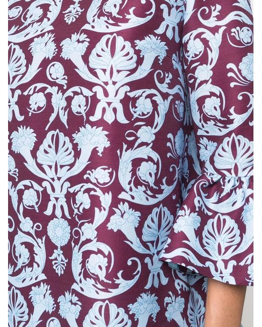LaDoubleJ Blue Brocade-Print Flared-Cuff Dress