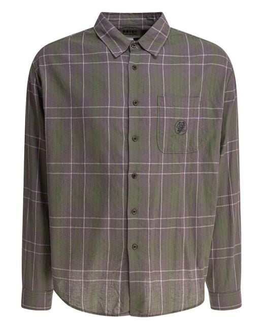 Thisisneverthat Gray Checked Embroidered Shirt for men