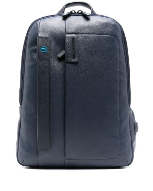 Piquadro Blue Logo-plaque Leather Laptop Backpack for men