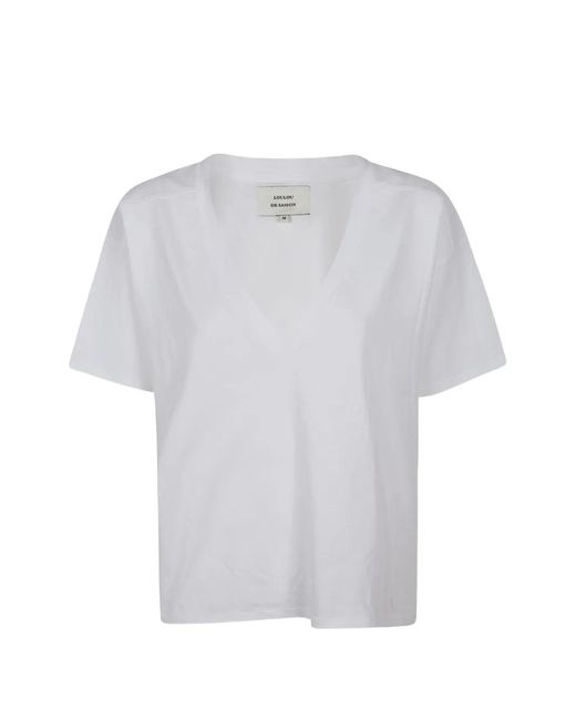 Loulou White V-Neck Short-Sleeve T-Shirt
