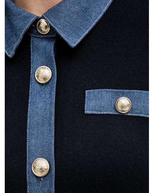 Morgan Blue Denim-Panel Button-Up Mini Dress