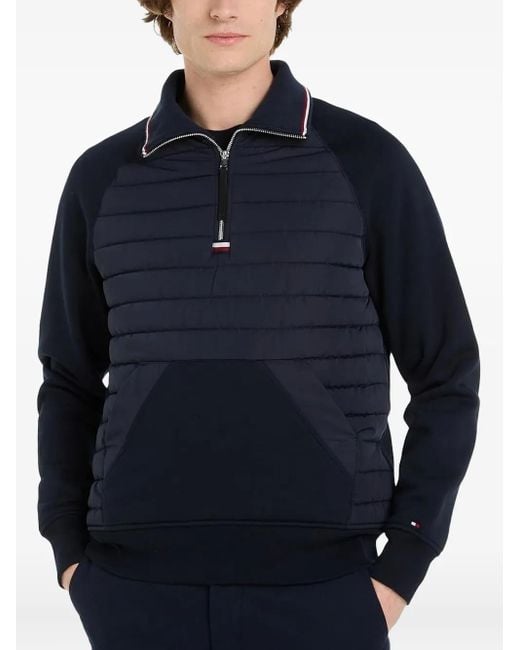 Tommy Hilfiger Blue Quilted Panel Half-Zip Sweatshirt for men