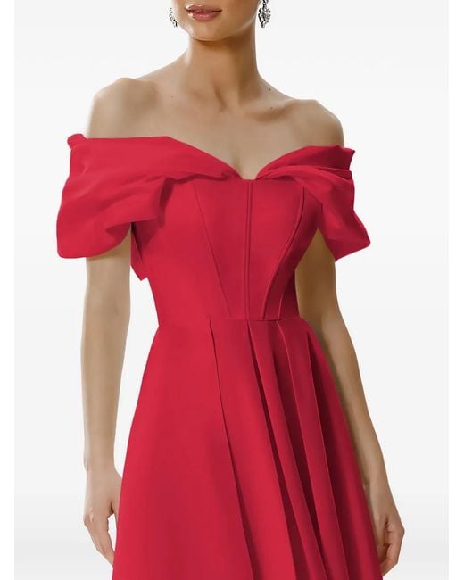 Framboise Red Robe Mi-Longue Glamo À Épaules Dénudées