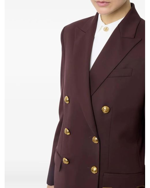 Elisabetta Franchi Brown Peaked-Lapel Double-Breasted Blazer