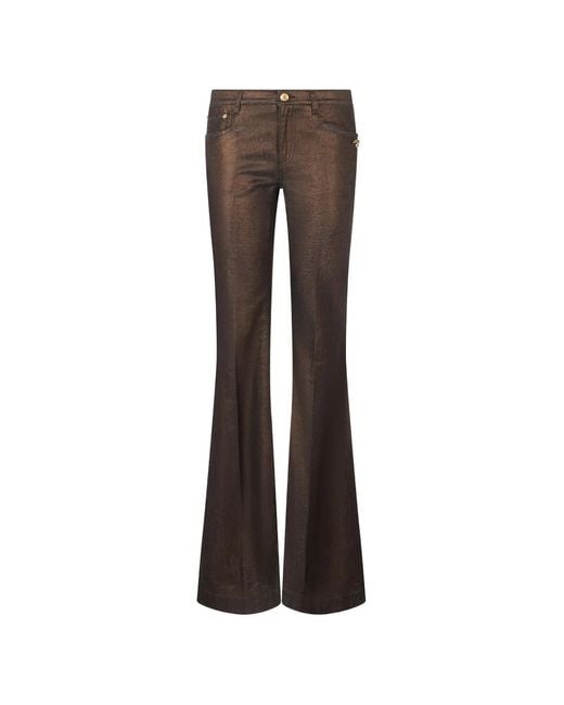 Roberto Cavalli Brown Metallic-Effect Flared Jeans