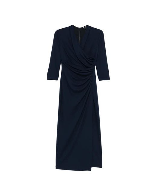 Giorgio Armani Blue V-Neck Draped Maxi Dress