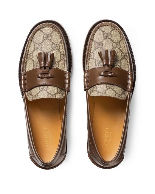 Gucci Brown Monogram-print Tassel Loafers for men