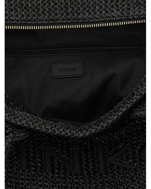 Pinko Black Fringed Raffia-Effect Tote Bag