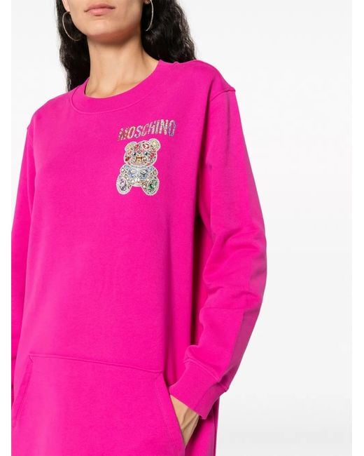 Moschino Pink Teddy Bear-Embellished Sweatshirt Dress