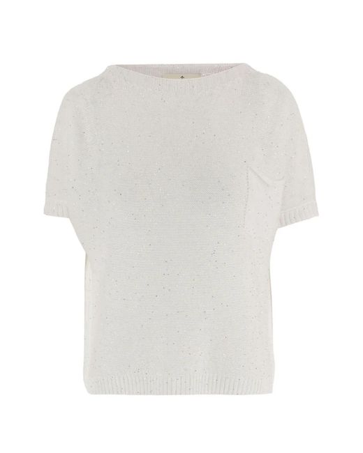 Bruno Manetti White Crew-Neck Sequined Sweater