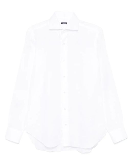 メンズ Barba Napoli リネンシャツ White