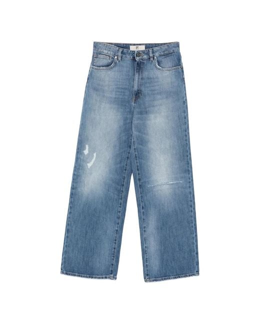 PT Torino Blue Miley Distressed-Detail Wide-Leg Jeans