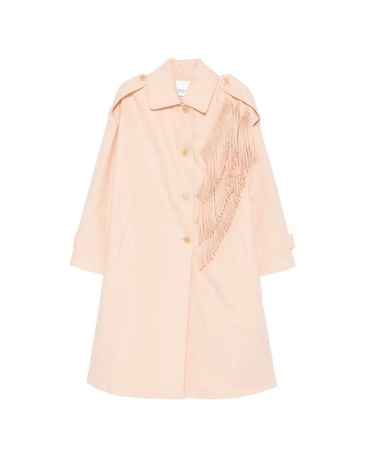 Erika Cavallini Semi Couture White Fringe-Detail Trench Coat
