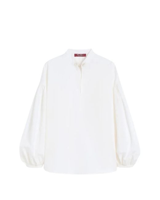 Max Mara White Ginnasta Mandarin-Collar Button Blouse