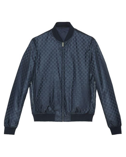 Gucci Reversible Gg Jacquard Nylon Bomber Jacket in Blue for Men