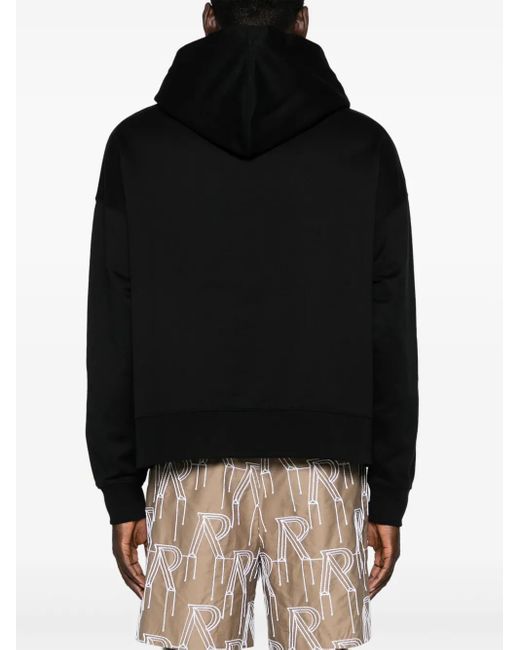 Palm Angels Black Monogram-Pin Cotton Hoodie for men