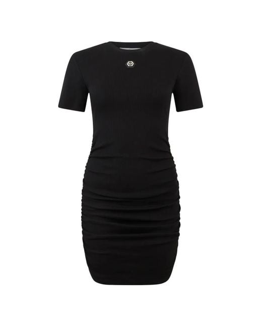 Philipp Plein Black Ppen Back Mini T-Shirt Dress Signature Pendant