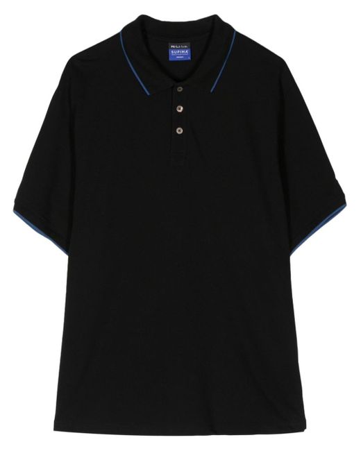 PS by Paul Smith Black Contrast-tipping Supima Cotton Polo Shirt for men