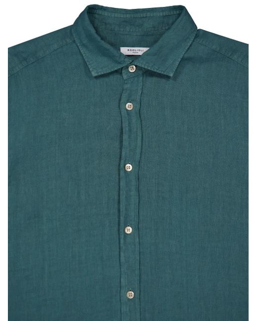 Boglioli Green Classic-Collar Linen Shirt for men