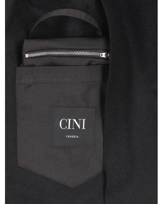 メンズ Cini パッチポケット フーデッドコート Black