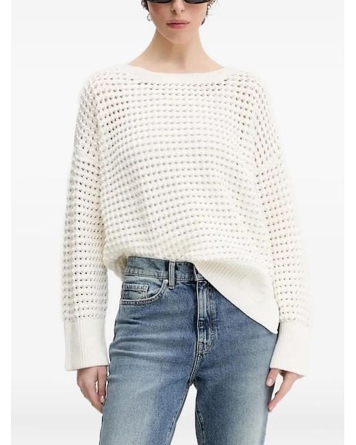 HUGO White Pullover mit Lochstrickmuster