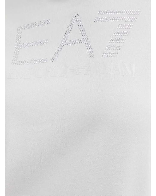 EA7 White Logo-Embellished Hoodie