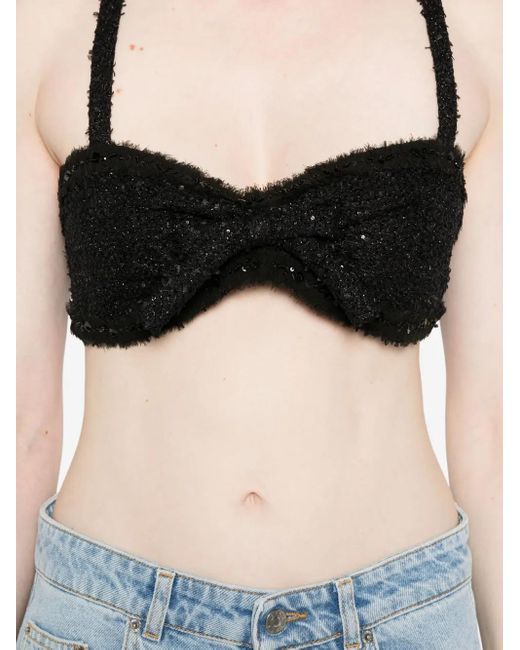 Alessandra Rich Black Top mit Pailletten