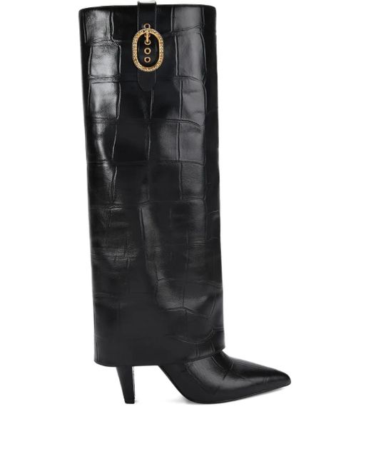 Kurt Geiger Black 100Mm Fold-Over Croc-Embossed Buckle Boots