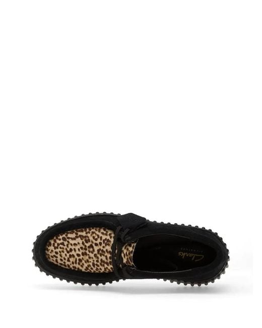 Clarks Black Torhill Bee Leopard-Print Suede Sneakers