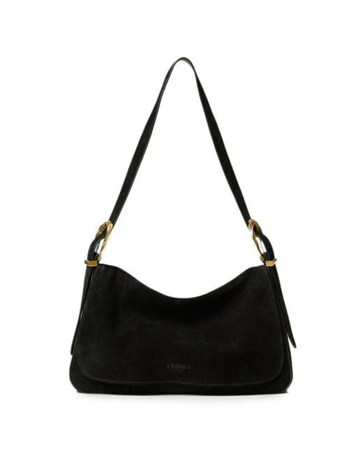 Twinset Black Medium Liliane Suede Bag With Buckles