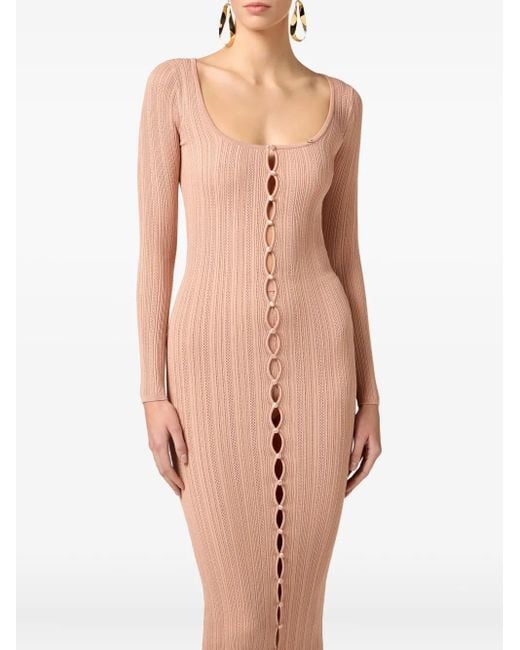 Elisabetta Franchi Pink Ribbed Knit Button-Front Dress