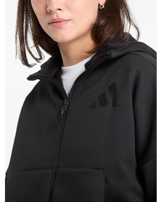 Adidas Black Logo-Print Zip-Up Hoodie