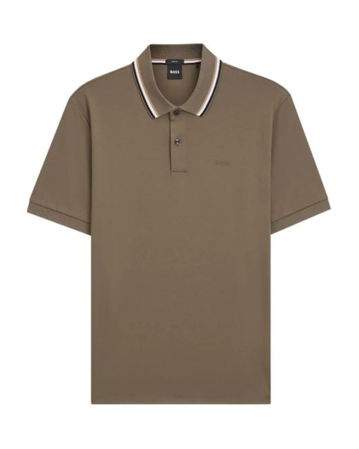 Boss Brown Logo-Embroidered Polo Shirt for men