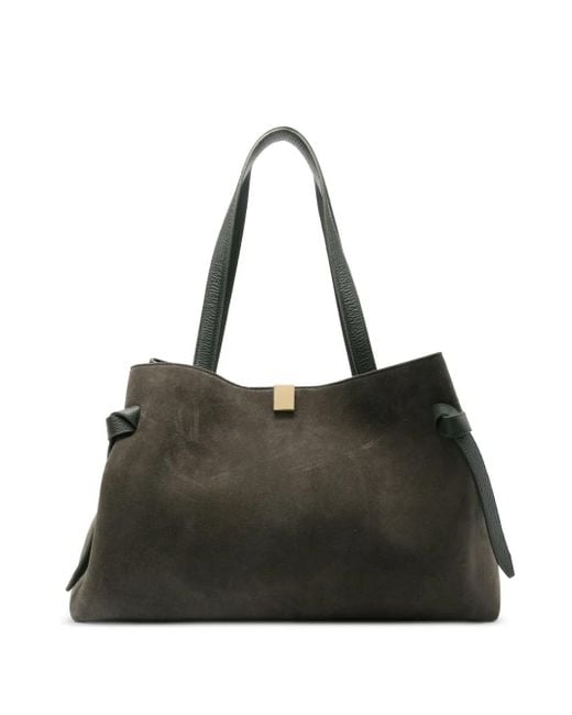 Yuzefi Gyoza Tie-detail Suede Tote Bag Black