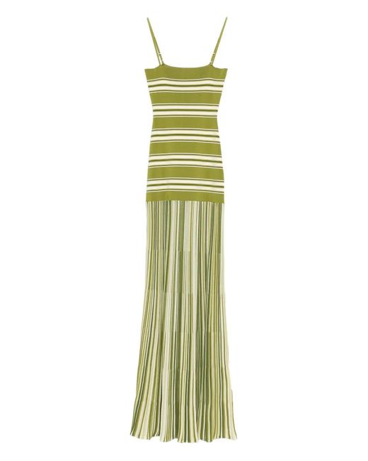 Faithfull The Brand Green Esenia Striped Pleated Dress
