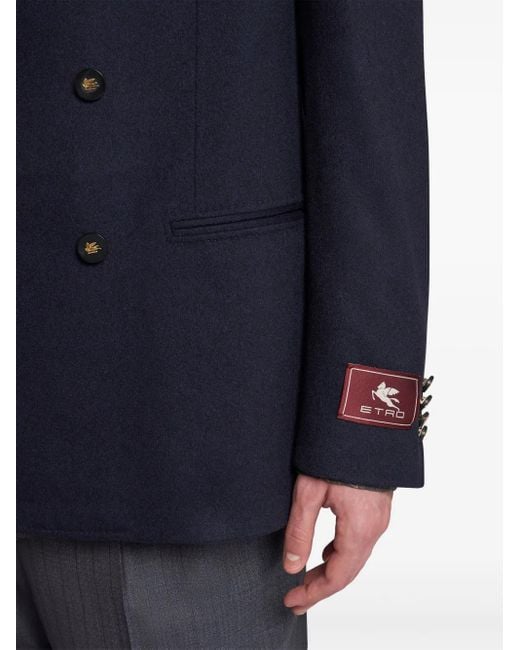 Etro Blue Double-Breasted Cashmere Blazer for men