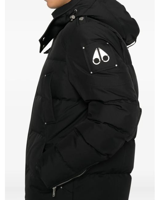 Moose Knuckles Black Hooded Zip-Fastening Coat for men