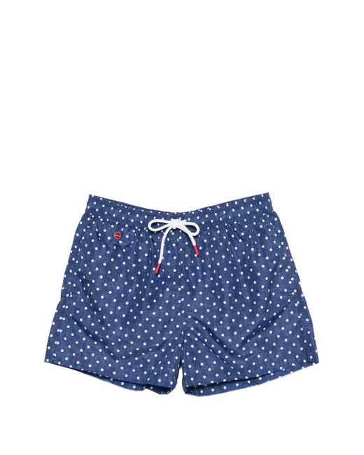 Kiton Blue Short De Bain À Pois for men
