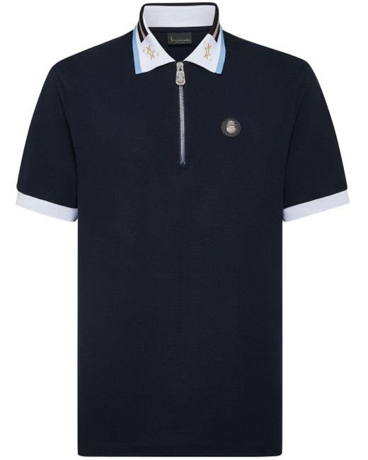 Billionaire Blue Crest-plaque Cotton Polo Shirt for men