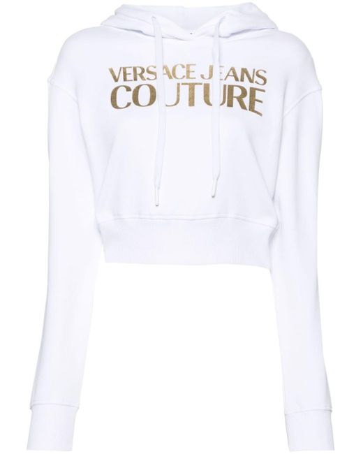 Sudadera corta con capucha y aplique del logo Versace de color White