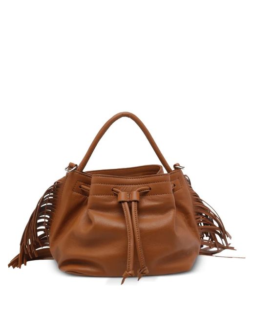 Vic Matié Brown Travel Fringed Bucket Bag