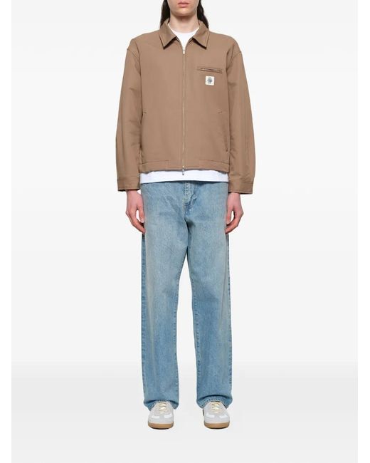 vowels Brown Logo-Patch Zip-Up Jacket for men