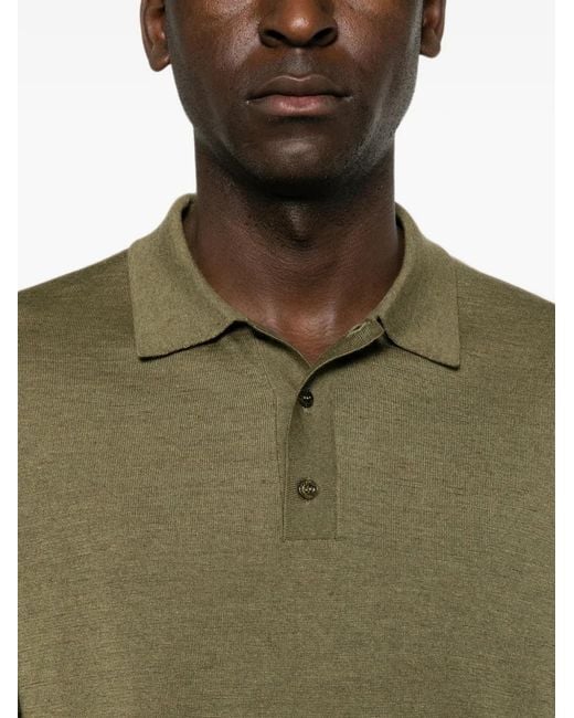 Saint Laurent Green Long-Sleeve Knitted Polo Shirt for men