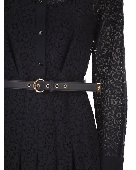 Max Mara Black Mstricordo Lace Pleated Shirt Midi Dress