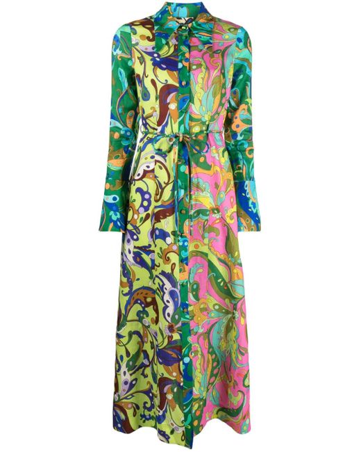 ALÉMAIS Green Dreamer Abstract-pattern Ramie Midi Dress