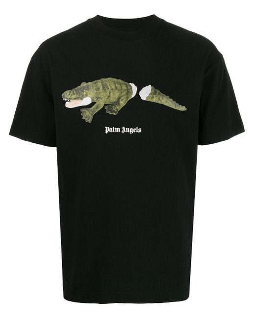 Palm Angels Cotton Crocodile Graphic Tshirt in Black Green (Black