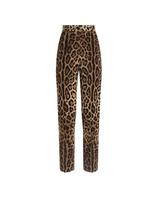 Dolce & Gabbana Natural Leo-Print Wool Trousers