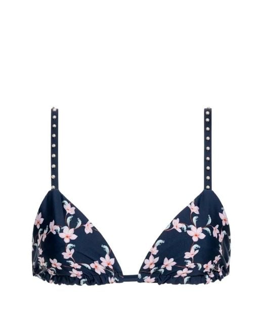 Agua Bendita Blue Tulua Anhelo Floral-Print Bikini Top