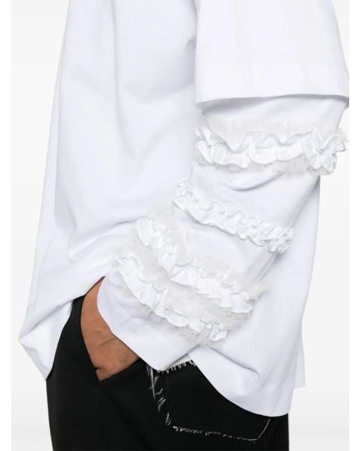 Simone Rocha White Ruffled Long -Sleeve T-Shirt for men